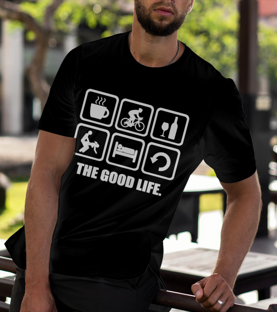 The Good Life Coffee Cycling Wine Dog Bed Loop T-Shirt