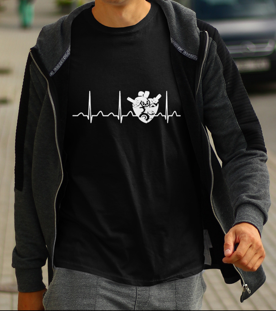 Biomedical Engineer Heart With EKG Elements And Mechanical Components T-Shirt