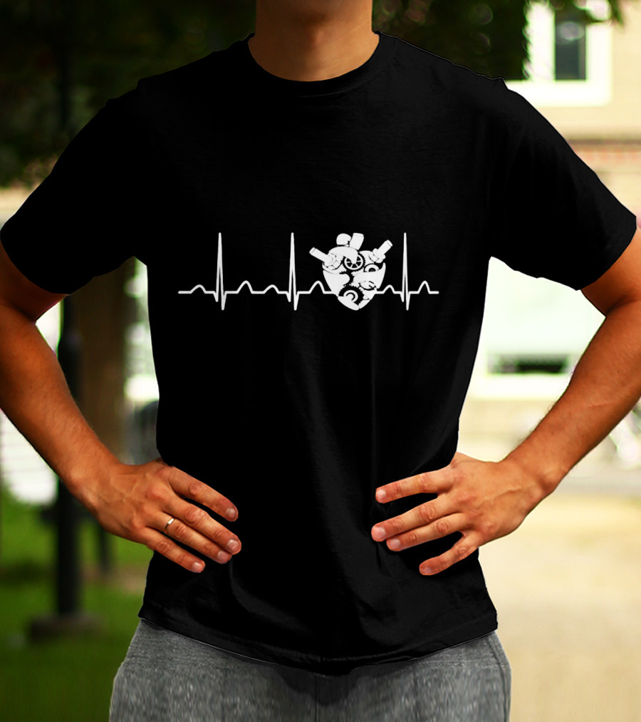 Biomedical Engineer Heart With EKG Elements And Mechanical Components T-Shirt