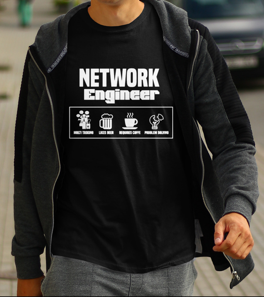 NETWORK ENGINEER MULTI TASKING LIKES BEER REQUIRES COFFEE PROBLEM SOLVING T-Shirt