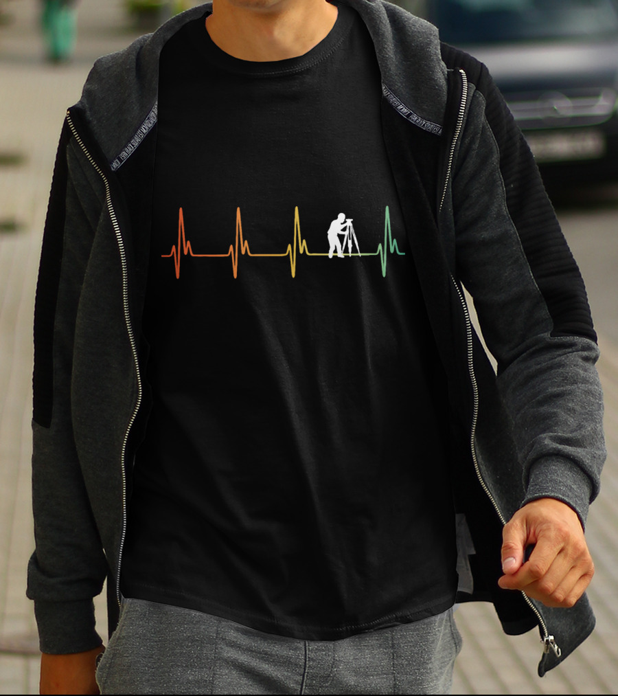 Surveyor Silhouette On Heartbeat Line Retro Engineering T-Shirt