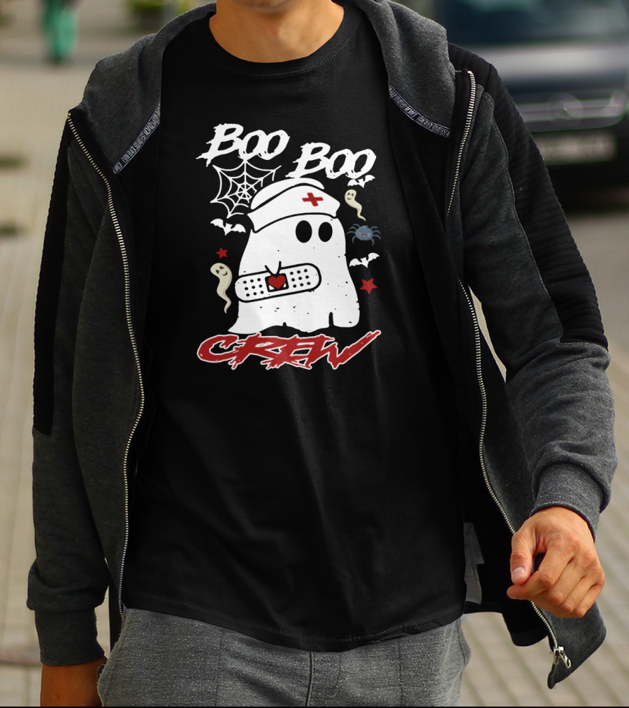 Boo Boo Crew Ghost Nurse Costume Spider Bats Halloween T-Shirt