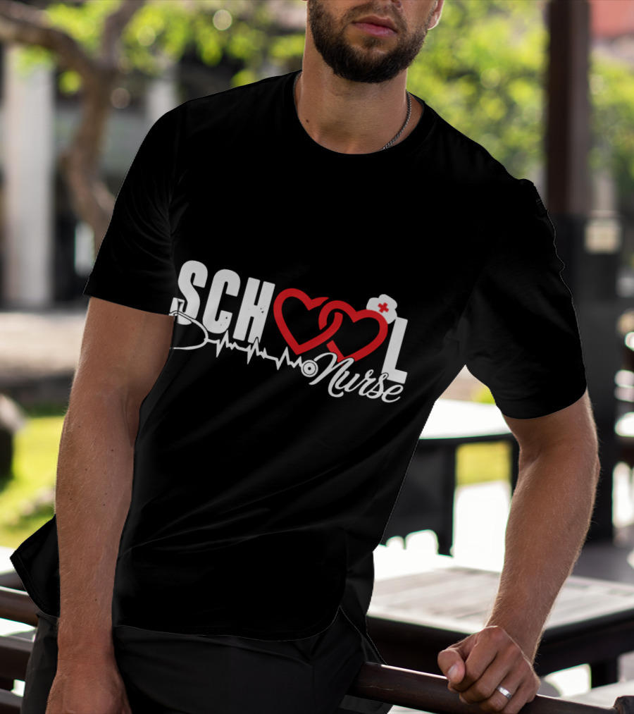 SCHOOL LOVE Nurse Stethoscope Heart And Hat T-Shirt