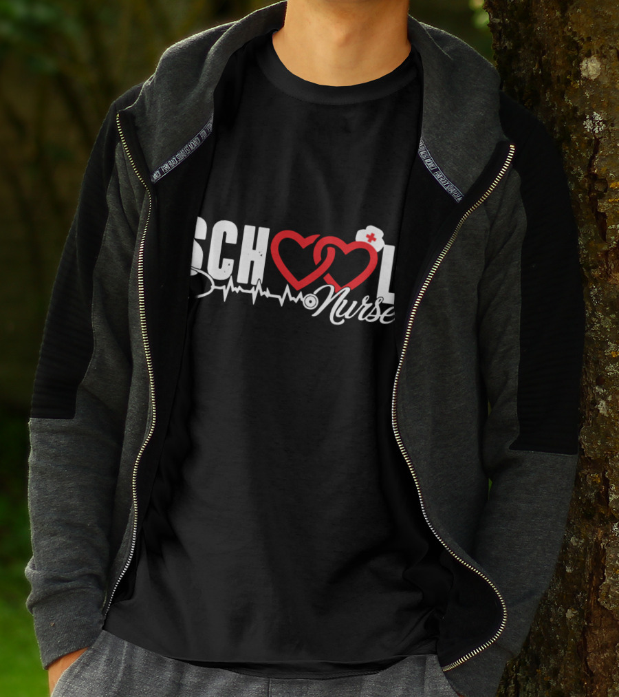 SCHOOL LOVE Nurse Stethoscope Heart And Hat T-Shirt