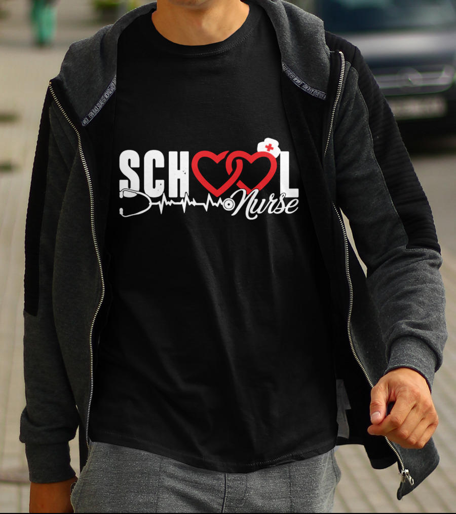 SCHOOL LOVE Nurse Stethoscope Heart And Hat T-Shirt