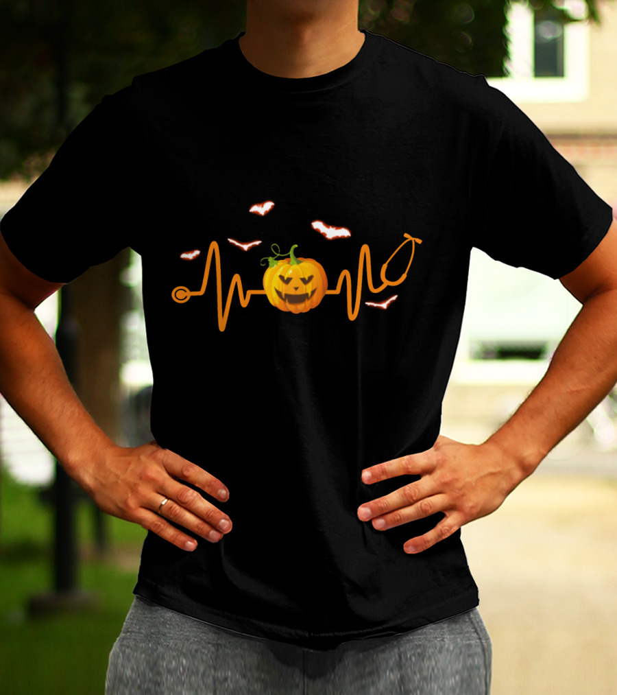 Stethoscope Pumpkin Bat Halloween Funny Nurse T-Shirt