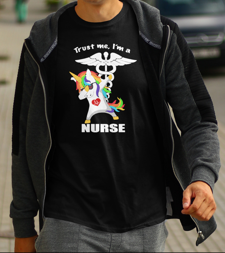 Trust Me I'm A Nurse Unicorn Dabbing With Caduceus T-Shirt