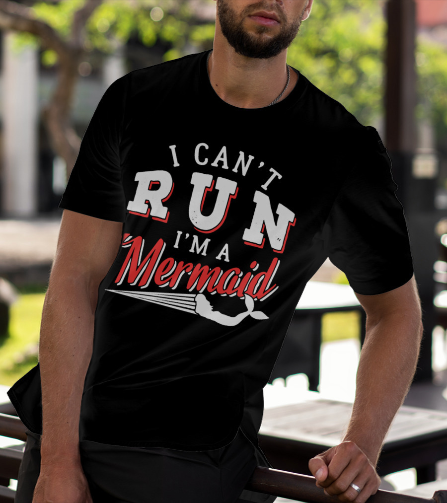 I Can't Run I'm A Mermaid Women's Fashion Text White Red Mermaid Tail T-Shirt