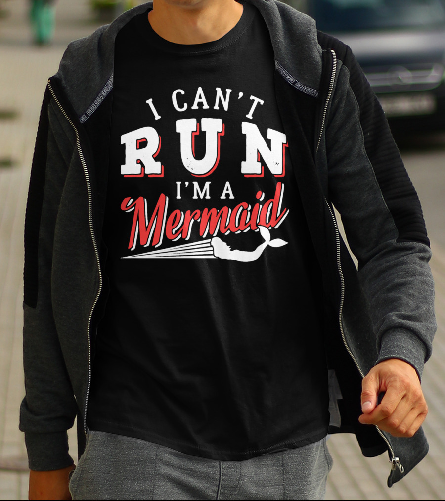 I Can't Run I'm A Mermaid Women's Fashion Text White Red Mermaid Tail T-Shirt