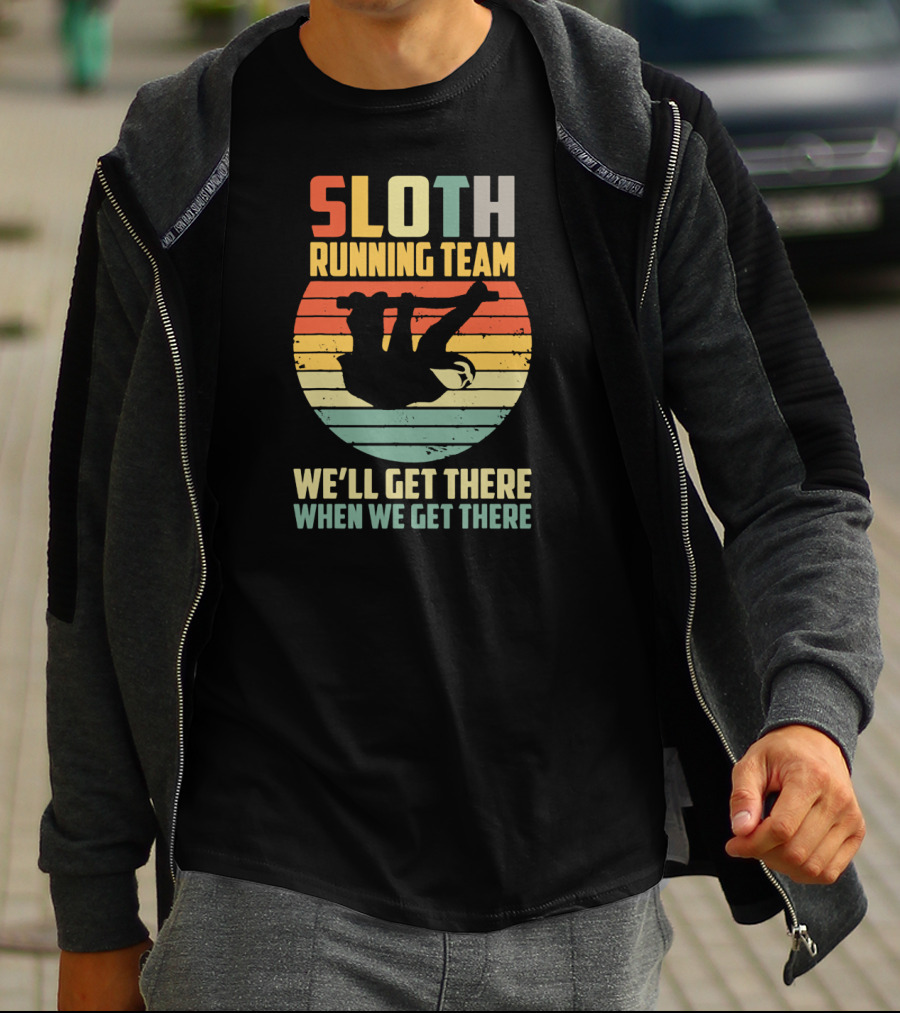 Sloth Running Team Vintage 60s We'll Get There When We Get There T-Shirt