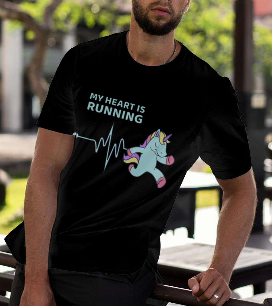 My Heart Is Running Unicorn Jogging Heartbeat Sport Kawaii T-Shirt