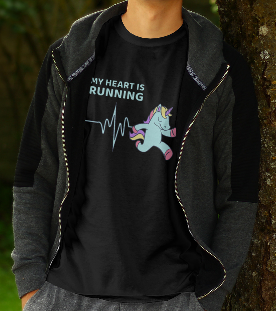 My Heart Is Running Unicorn Jogging Heartbeat Sport Kawaii T-Shirt