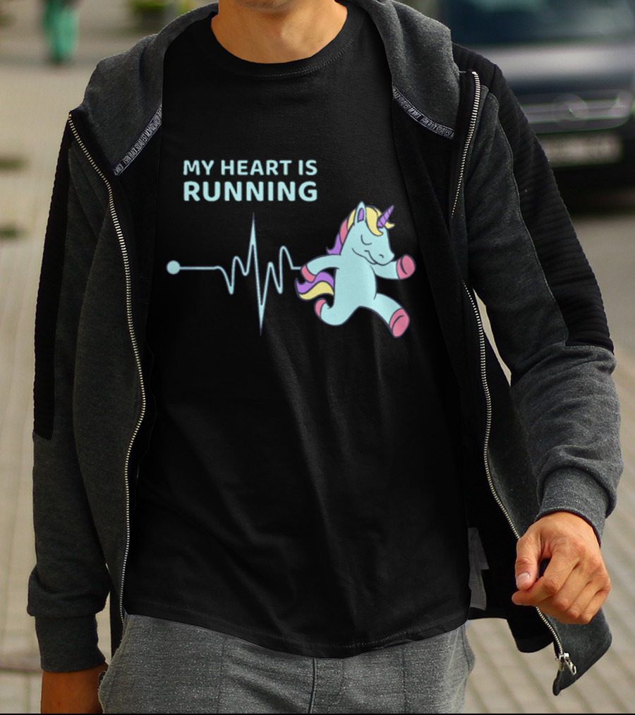 My Heart Is Running Unicorn Jogging Heartbeat Sport Kawaii T-Shirt