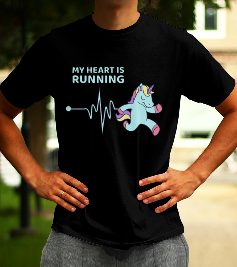 My Heart Is Running Unicorn Jogging Heartbeat Sport Kawaii T-Shirt
