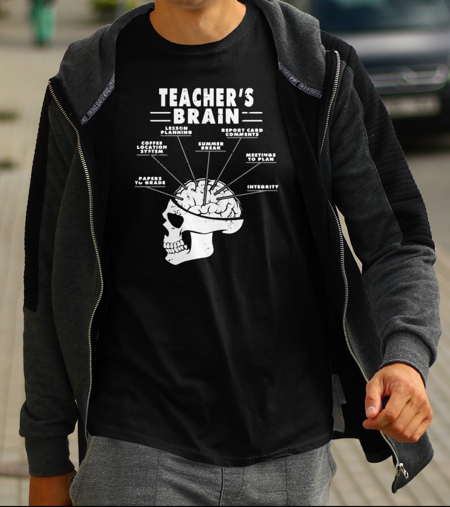 Teacher's Brain Funny Teacher Lesson Planning Report Card Comments Coffee Location System Summer Break Meetings To Plan Papers To Grade Integrity T-Shirt