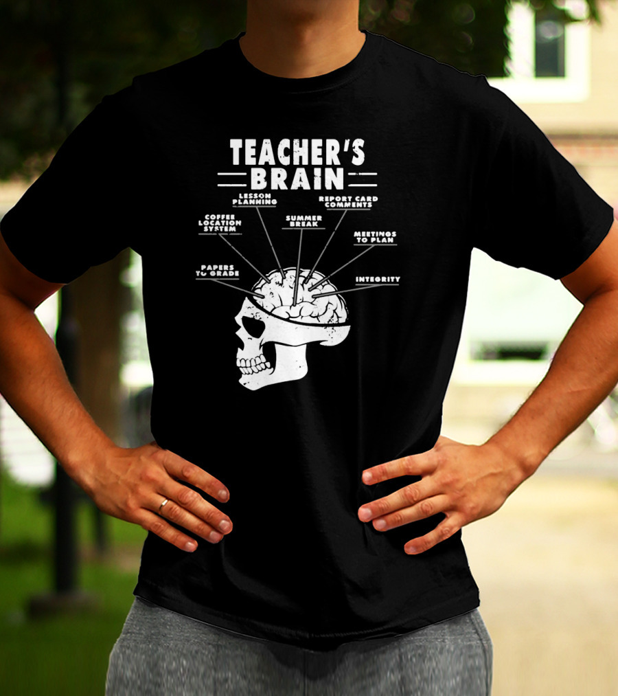 Teacher's Brain Funny Teacher Lesson Planning Report Card Comments Coffee Location System Summer Break Meetings To Plan Papers To Grade Integrity T-Shirt