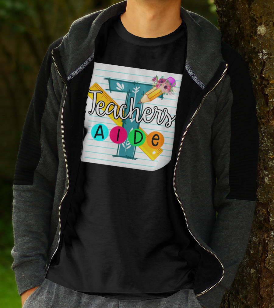 Teacher's Aide Floral Pencil Ruler Notebook T-Shirt