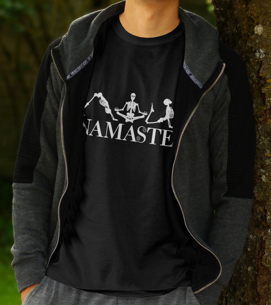 Halloween Skeleton Yoga Namaste Meditating Poses T-Shirt
