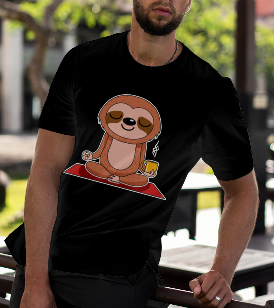 Yoga Sloth Funny Zen Meditation With Coffee T-Shirt