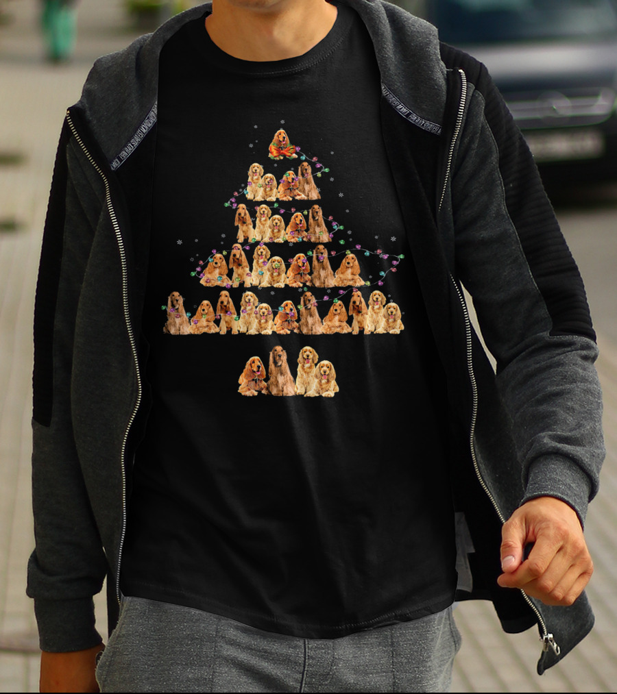 American Cocker Spaniel Christmas Tree With Festive Lights And Stars T-Shirt