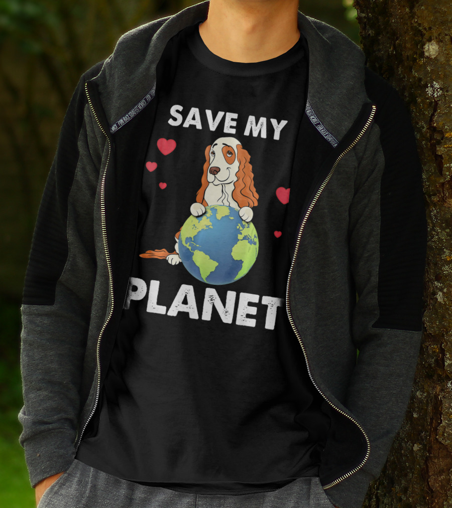 Save My Planet American Cocker Spaniel Dog Love Earth T-Shirt