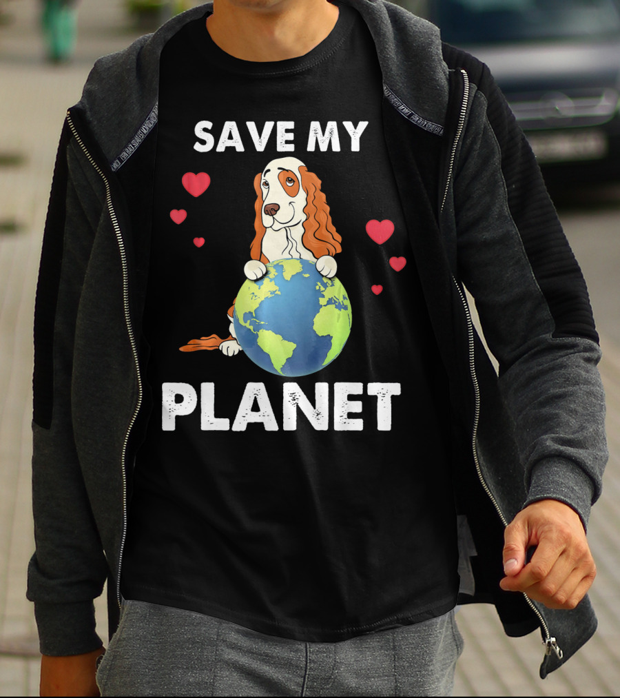 Save My Planet American Cocker Spaniel Dog Love Earth T-Shirt