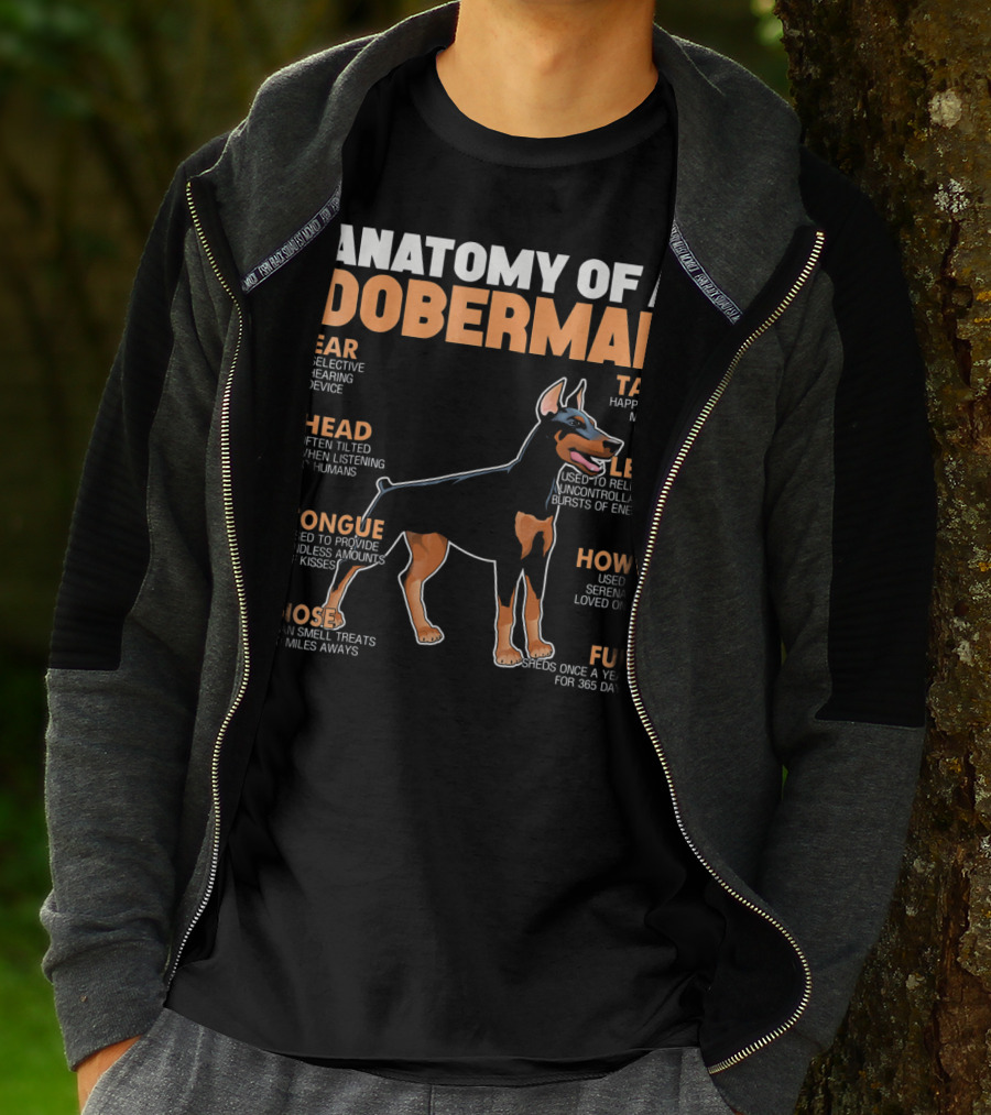 Anatomy Of A Doberman Ear Head Tongue Nose Tail Leg Howl Fur T-Shirt