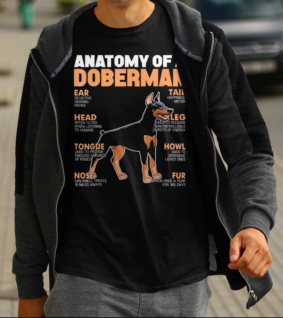 Anatomy Of A Doberman Ear Head Tongue Nose Tail Leg Howl Fur T-Shirt