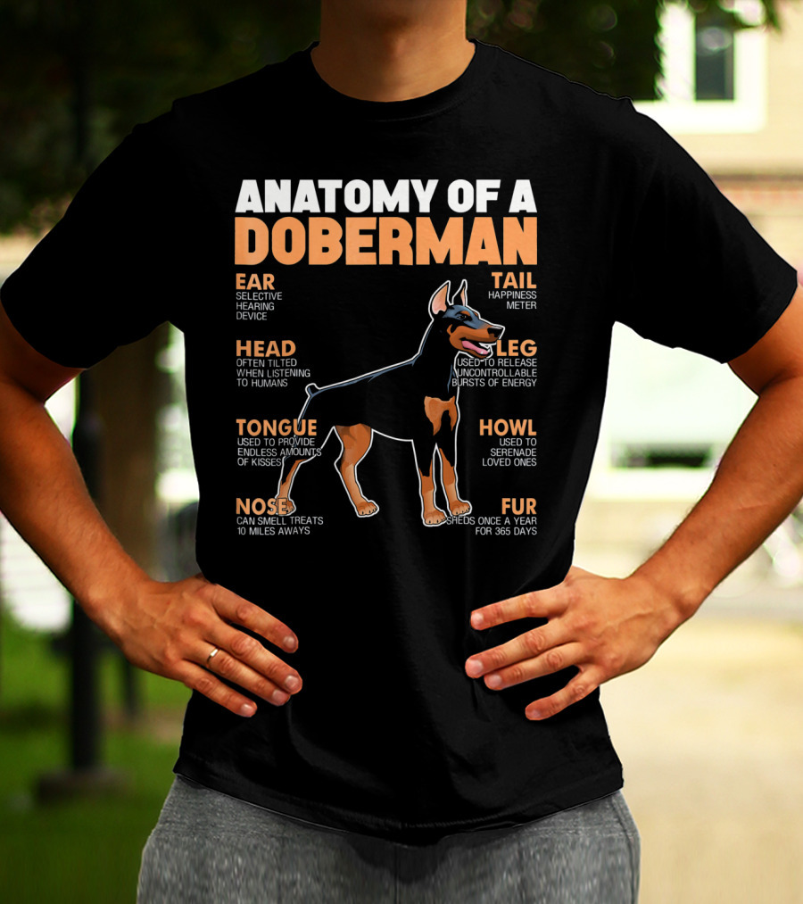 Anatomy Of A Doberman Ear Head Tongue Nose Tail Leg Howl Fur T-Shirt