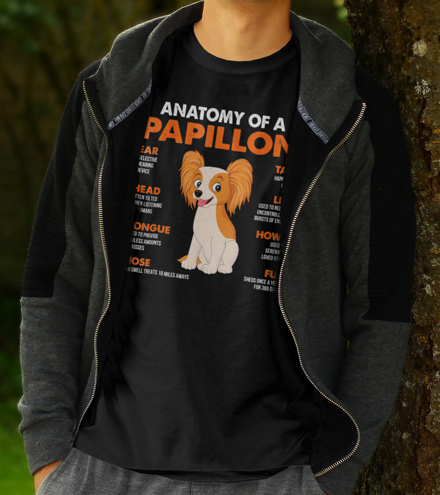 Anatomy Of A Papillon Ear Head Tongue Nose Tail Leg Howl Fur T-Shirt