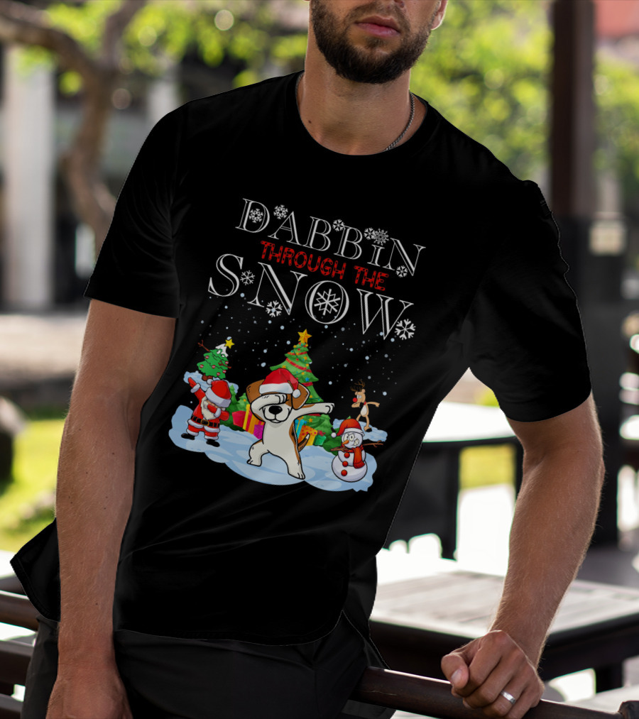 Dabbin Through The Snow Beagles Jack Russell Dog Christmas Scene T-Shirt