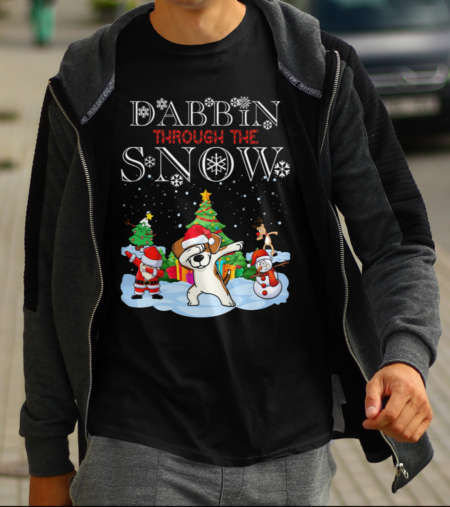 Dabbin Through The Snow Beagles Jack Russell Dog Christmas Scene T-Shirt