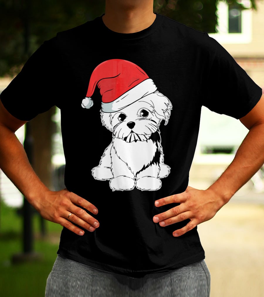 Best Christmas Maltese Santa Hat T-Shirt