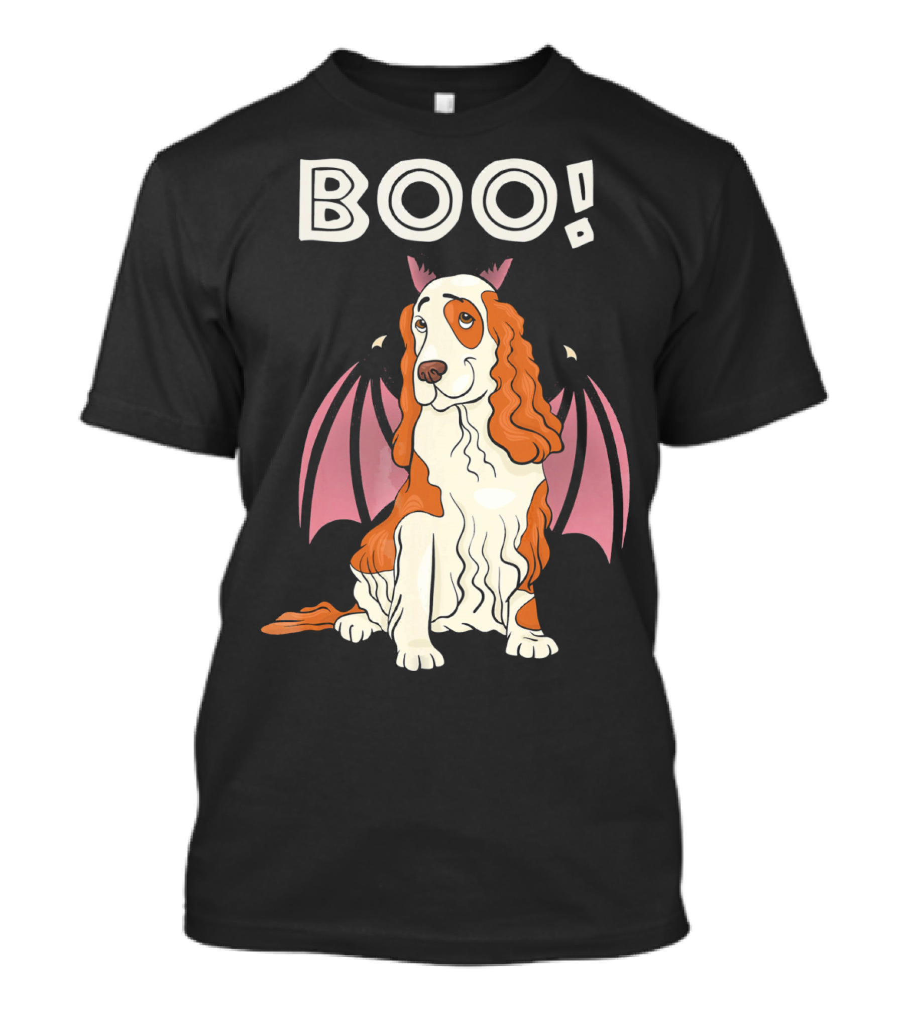 Boo Cocker Spaniel With Bat Wings Halloween T-Shirt