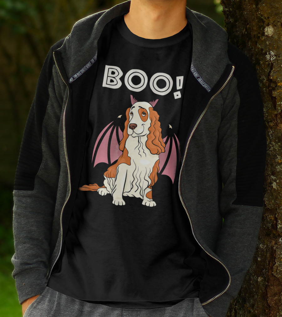 Boo Cocker Spaniel With Bat Wings Halloween T-Shirt