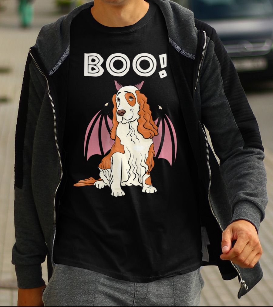 Boo Cocker Spaniel With Bat Wings Halloween T-Shirt