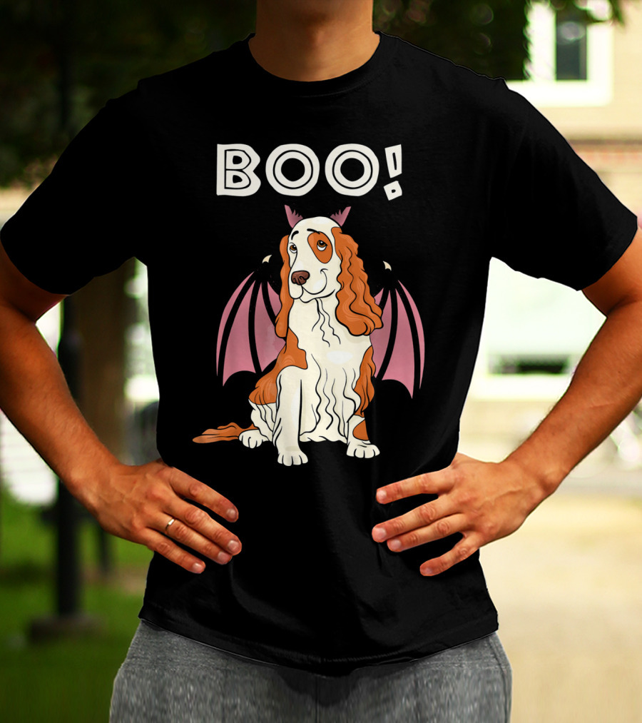 Boo Cocker Spaniel With Bat Wings Halloween T-Shirt