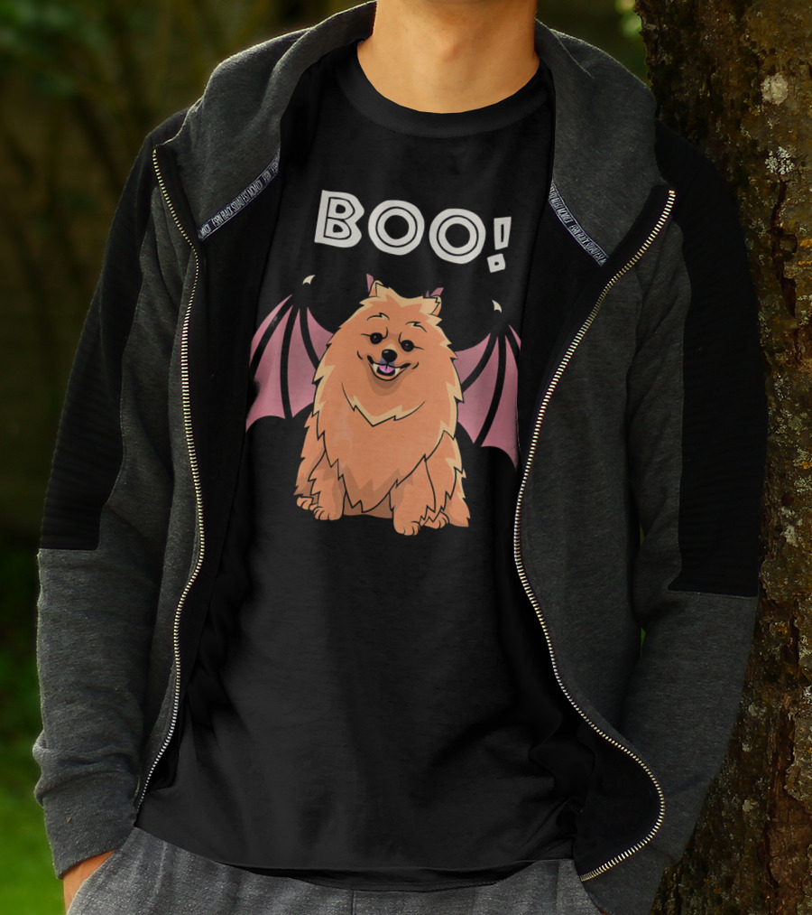 BOO Pomeranian With Bat Wings Halloween T-Shirt