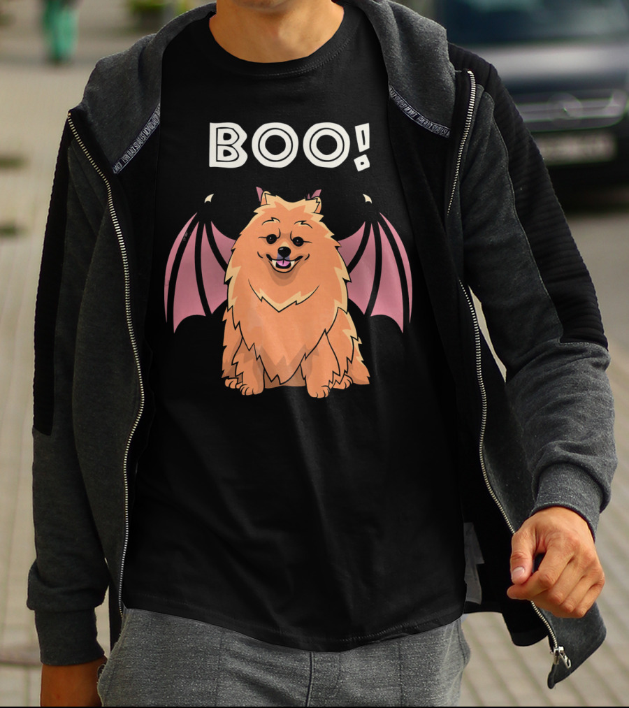 BOO Pomeranian With Bat Wings Halloween T-Shirt