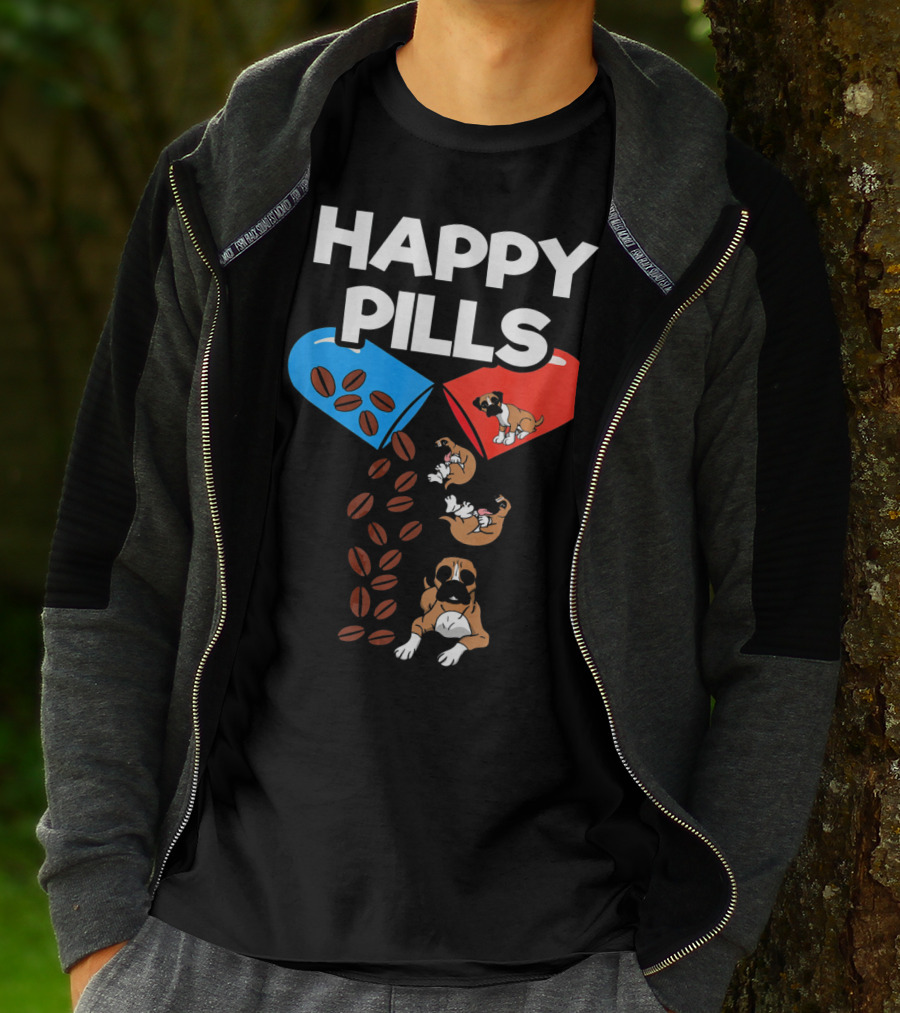 Happy Pills Boxer Dog Coffee Love T-Shirt
