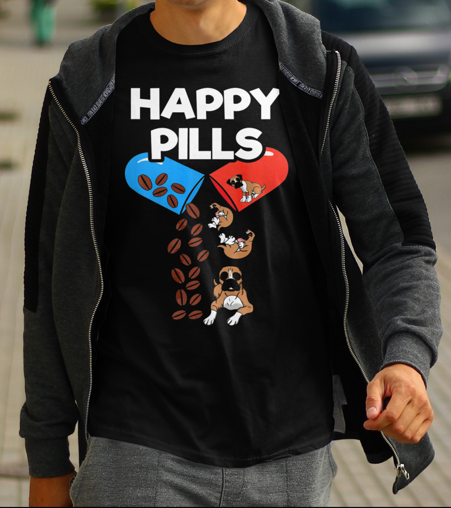 Happy Pills Boxer Dog Coffee Love T-Shirt
