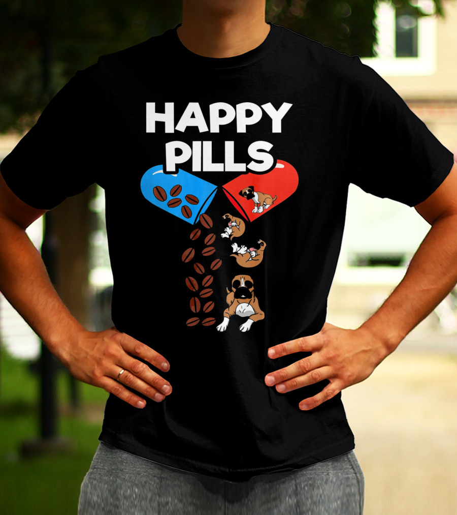 Happy Pills Boxer Dog Coffee Love T-Shirt