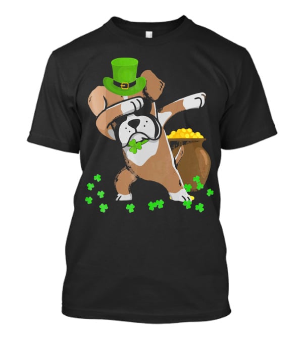 Boxer Dabbing St Patricks Day Dog With Leprechaun Hat And Pot Of Gold T-Shirt