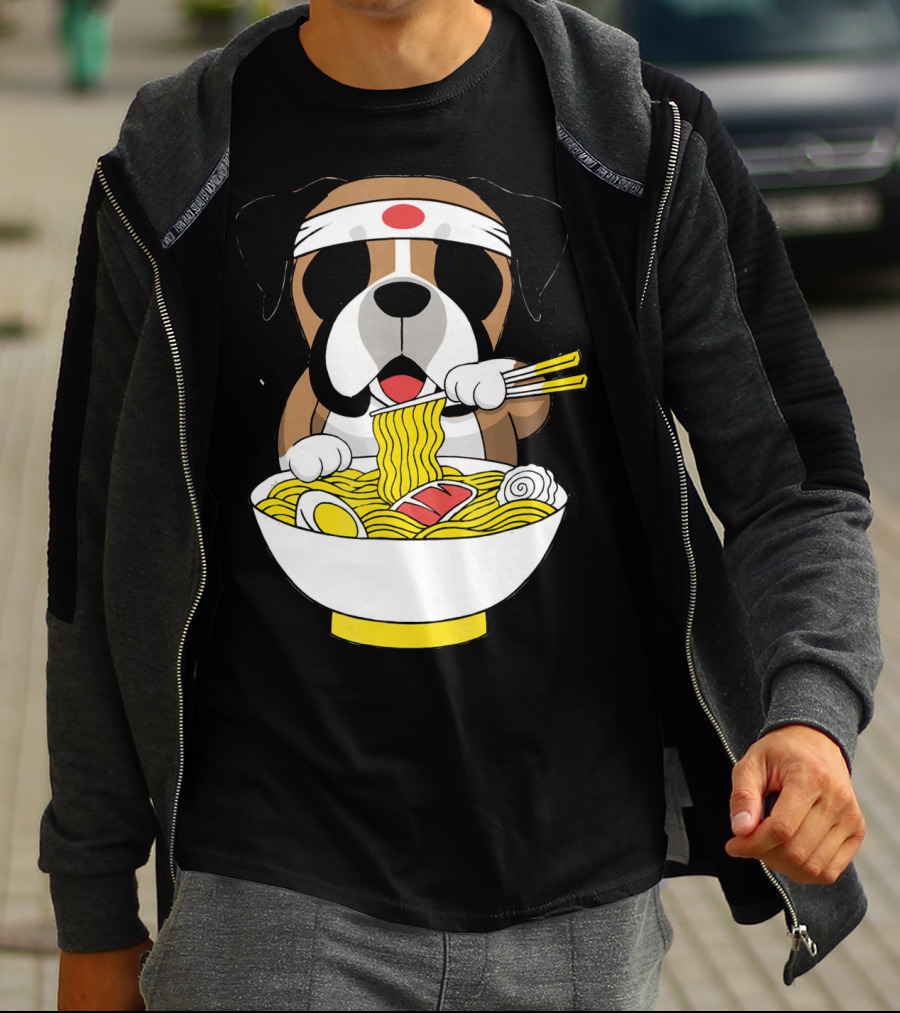 Boxer Dog Eating Japanese Ramen With Chopsticks In Funny T-Shirt