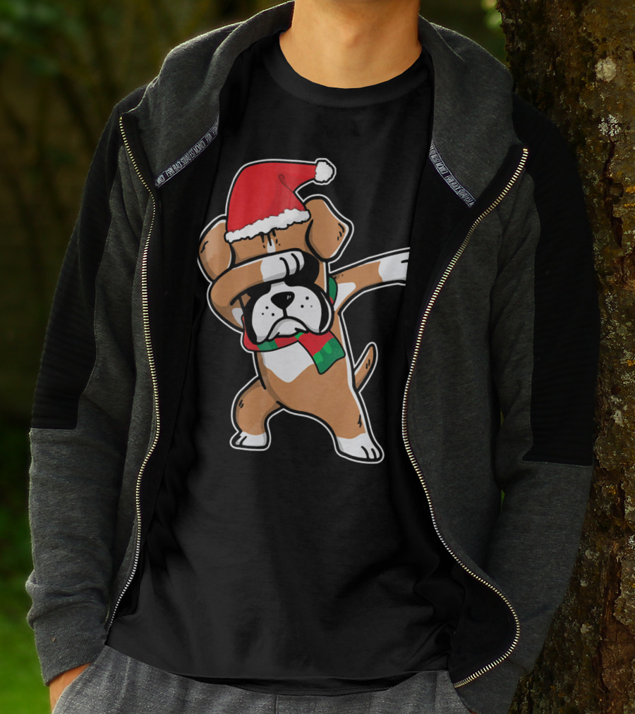 Santa Claus Boxer Dog Dabbing Dance Hip Hop Christmas T-Shirt