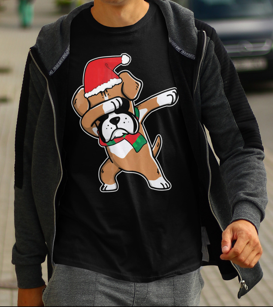 Santa Claus Boxer Dog Dabbing Dance Hip Hop Christmas T-Shirt