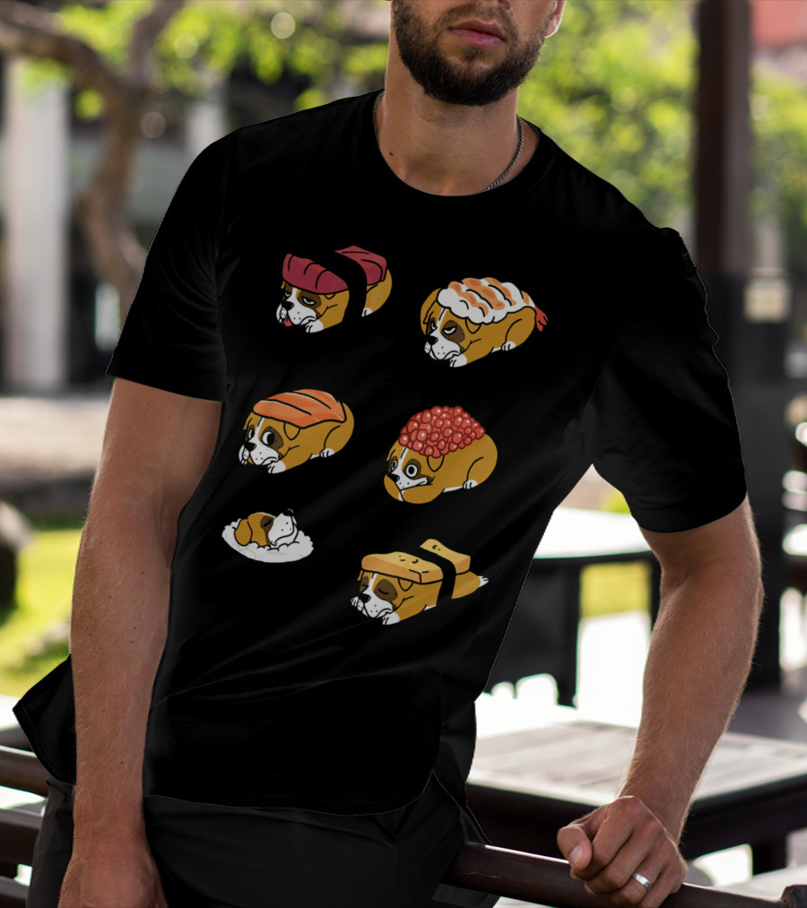 Boxer Dog Nigiri Sushi Funny Dog Boxer Sushi Roll Humor Nigiri Boxer Pups Sushi Styled Boxer Dogs T-Shirt