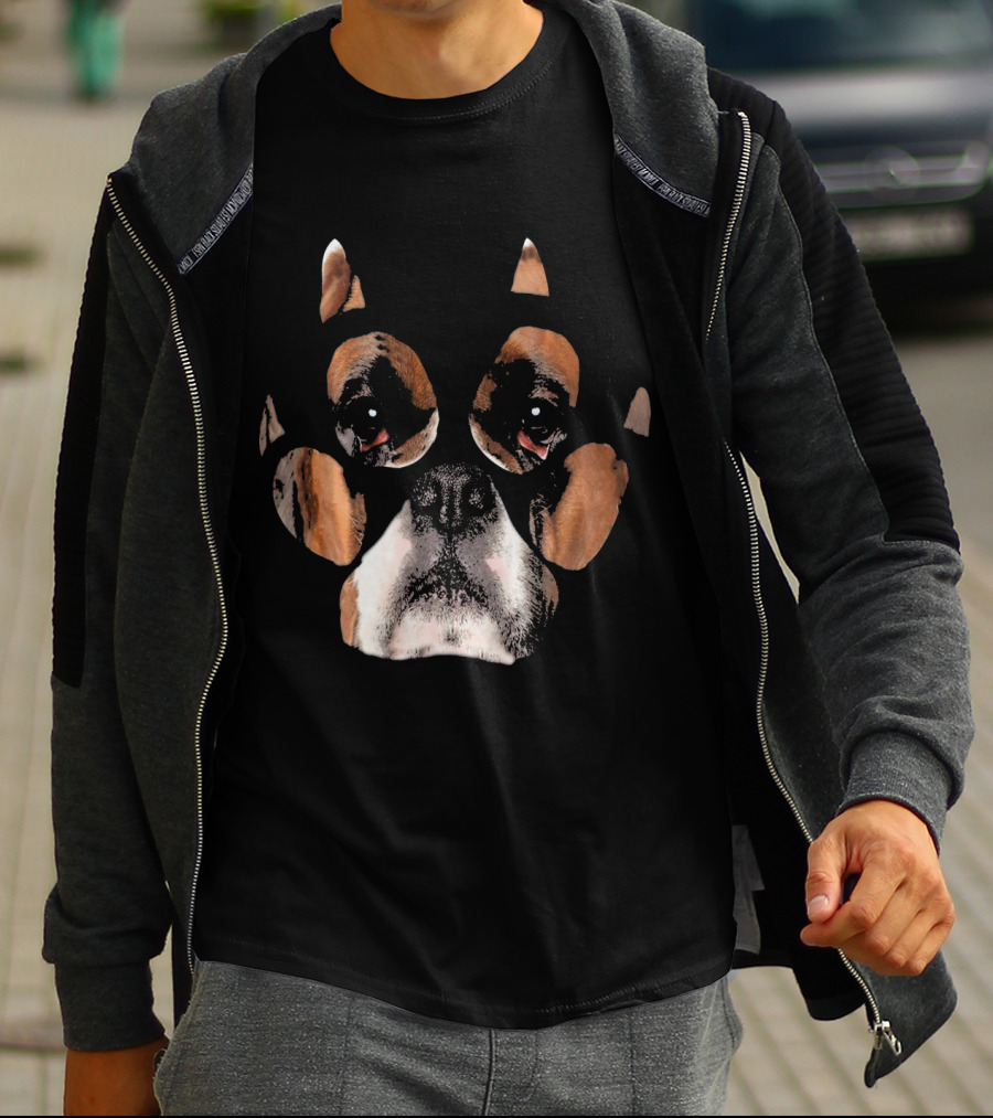 Boxer Dog Face Inside Paw Prints T-Shirt