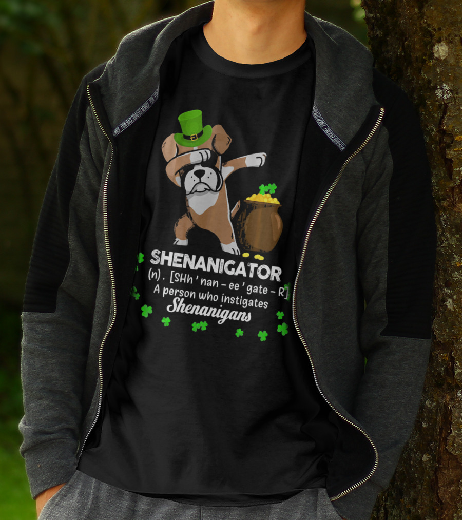 Shenanigator Boxer Dabbing St. Patrick's Day Shenanigans With Hat And Gold T-Shirt