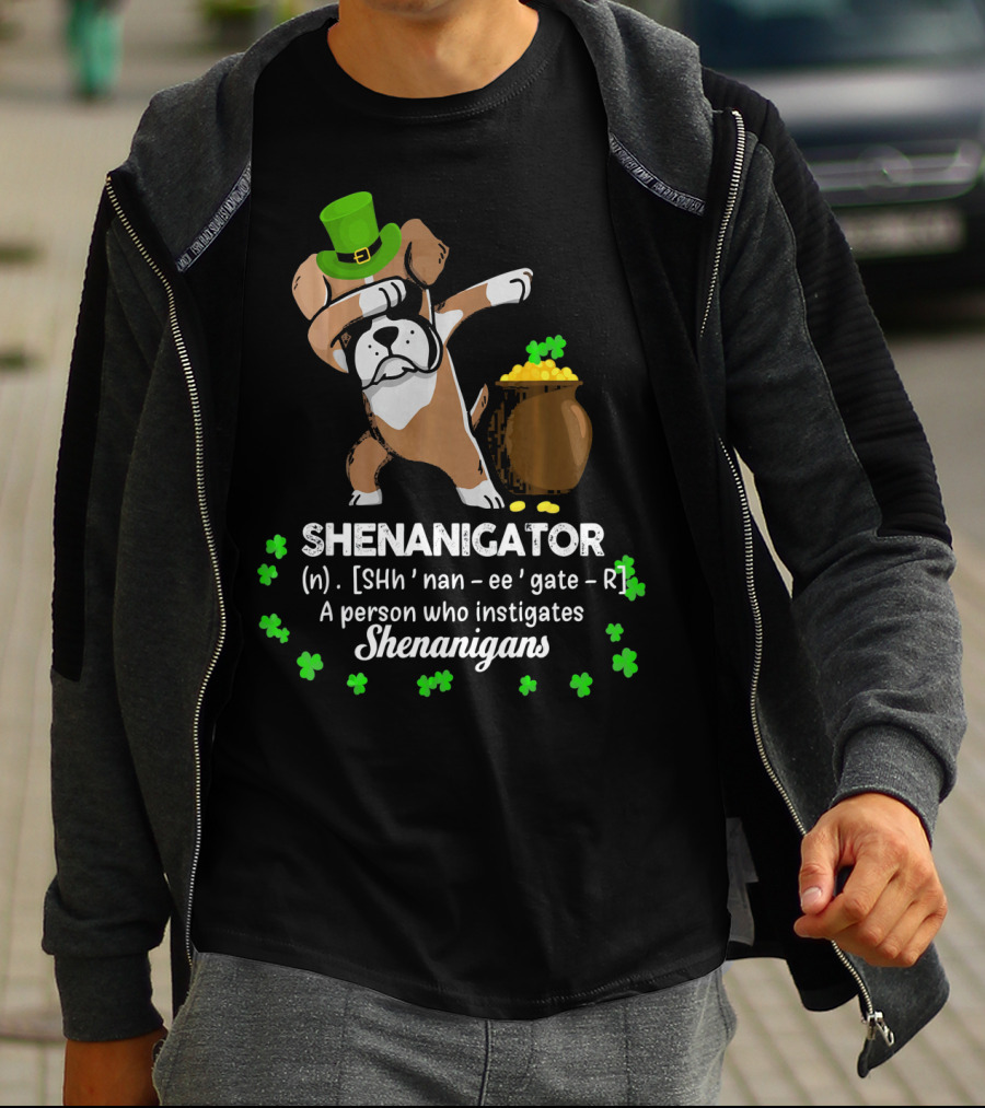 Shenanigator Boxer Dabbing St. Patrick's Day Shenanigans With Hat And Gold T-Shirt